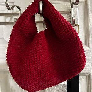 Chic Red Knit Hobo Bag